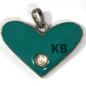 Pave Diamond Enamel Polki Heart Pendant In Sterling Silver, Polki Heart Pendant, Pave Diamond Pendant, Pave Diamond Jewelry, Heart Pendant