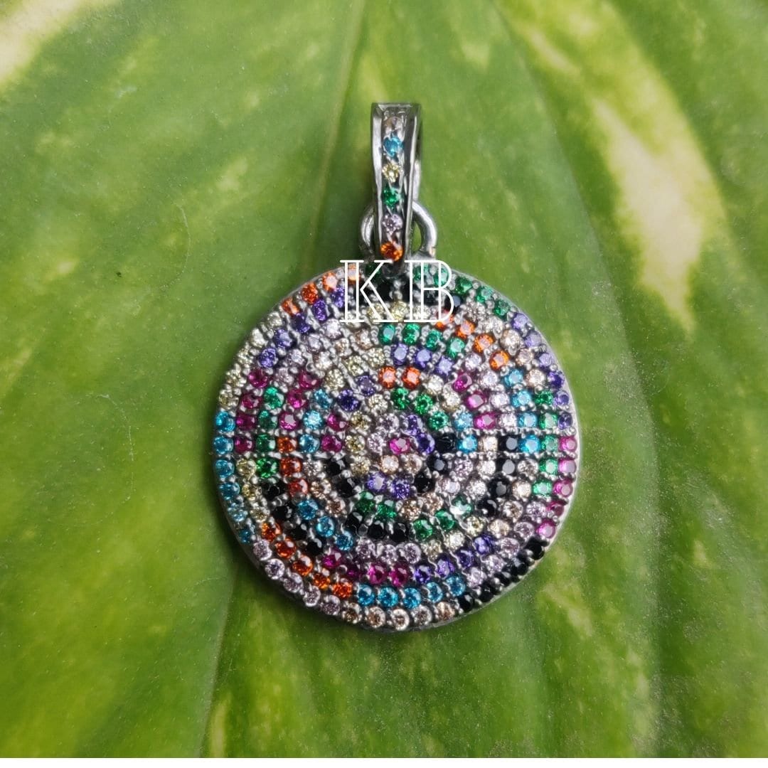 Multicolor Diamond Pave Disc Pendant: Sterling Silver Round Pendant - Etsy