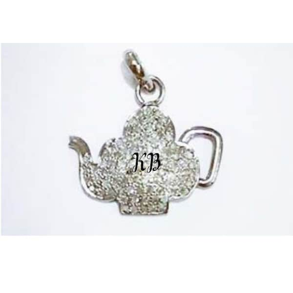 Pave Diamond Tea Kettle, Tea Kettle Charm Pendant, 925 Sterling Silver Charm, Pave Diamond Pendant, Pave Diamond Jewelry, Pave Diamond Charm