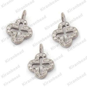 Clover Charm, Clover Charm Pendant, 925 Sterling Silver Clover Charms, Pave Diamond Charms, Handmade Jewelry, Clover Pendant 12mmx10mm