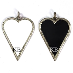 Pave Diamond Enamel Heart Pendant, Pave Diamond Heart Pendant, Heart Enamel Pendant, Pave Diamond Jewelry, Handmade Jewelry