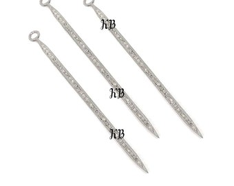Pave Diamond Spike Charm: 925 Sterling Silver Pendant (90mm)