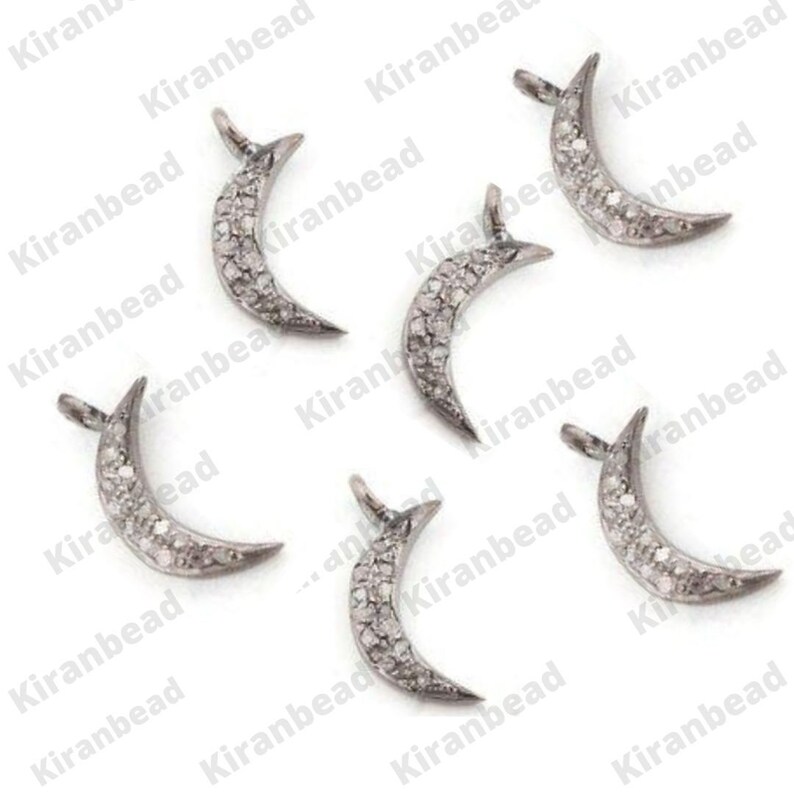 Pave Diamond Crescent Moon Charm: 925 Sterling Silver Pendant - Etsy
