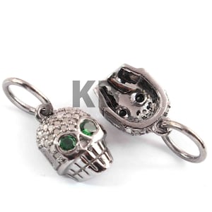 1 Pc Pave Diamond Skull Charm Single Bail Pendant 925 Sterling Silver, pave diamond skull pendant, pave diamond pendant, skull bail charm