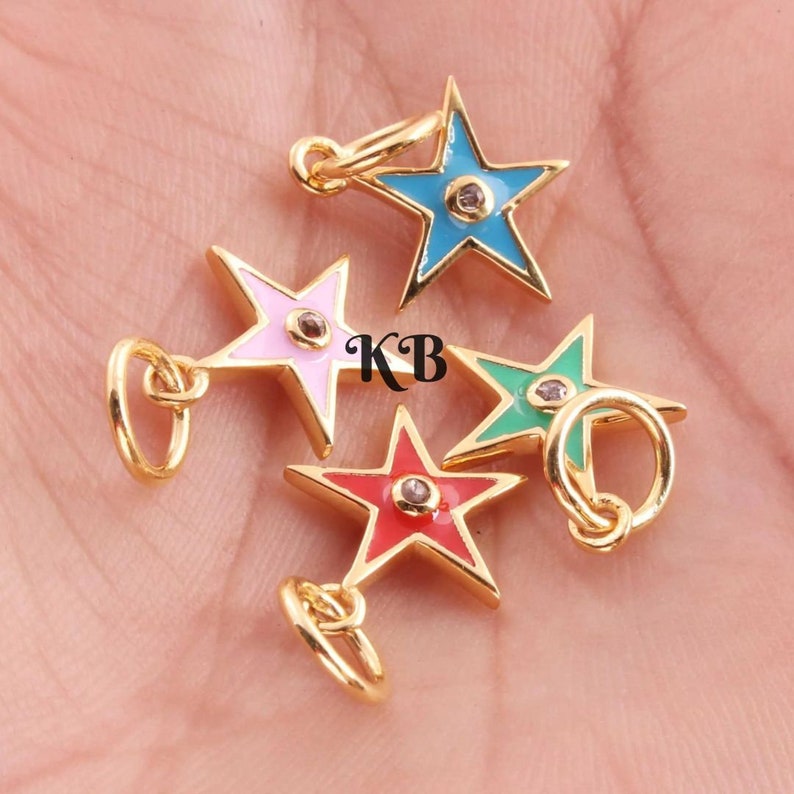 Enamel Star Celestial Pendant In 925 Sterling Silver, Star Enamel Diamond Pendant, Enamel Star Pendant, Enamel Star 17mmX10mm, Star Pendant image 3