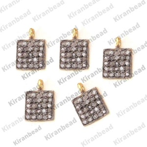 Pave Diamond Square Charm Pendant: 925 Sterling Silver, Handmade Jewelry