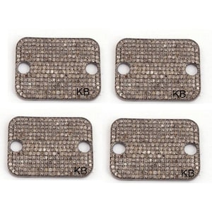 Conector rectangular de diamantes pavé de plata de ley oxidada (35 x 25 mm)