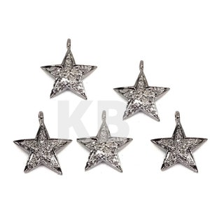 Pave Diamond Star Pendant: 925 Sterling Silver Charm (18mmx10mm)