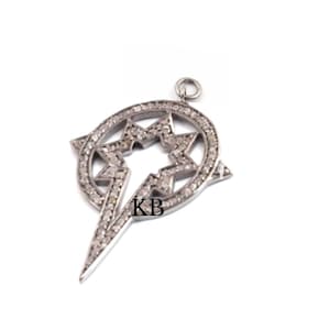 925 Sterling Silver Pave Diamond Round Starburst Pendant, Pave Diamond Pendant