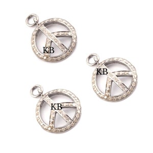 925 Sterling Silver Pave Diamond Peace Charm Pendant