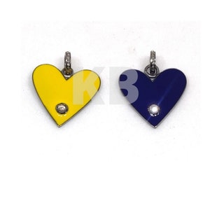1 Pc Pave Diamond Enamel Heart Pendant, 925 Sterling Silver Enamel Pendant, Enamel Polki Heart Pendant, Multi Color Enamel Heart Pendant
