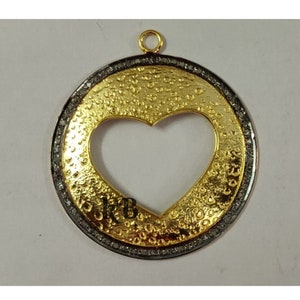 Pave Diamond Round Heart Pendant, Silver Heart Pendant, Handmade Pendant, Pave Diamond Pendant Pave Diamond Jewelry Diamond Pendant Necklace