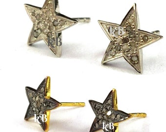 Orecchini a bottone con stella di diamanti pavé: argento sterling fatto a mano (10 mm)