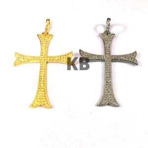 1 Pc Pave Diamond Cross Pendant In 925 Sterling Silver, Pave Diamond Pendant, Pave Diamond Jewelry, Pave Diamond Cross Size, Cross pendant