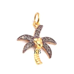925 Sterling Silver Pave Diamond Pave Coconut Tree Pendant, Diamond Silver Pendant, Pave Diamond Pendant