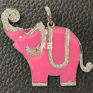 Pave Diamond Enamel Elephant Pendant, Pave diamond Pendant, Enamel Elephant Pendant, Pave Diamond Jewelry, Pave Diamond Elephant Pendant
