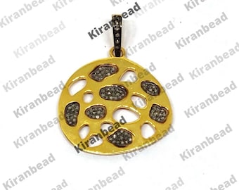 Handmade Pave Diamond Pendant: Two Tone Sterling Silver Jewelry