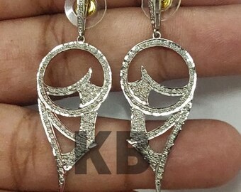 Pave Diamond Wings Earrings: Sterling Silver Dangle Earrings