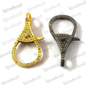 Pave Diamond Lobster Lock In 925 Sterling Silver, Pave Diamond Clasp, Rose cut Diamond Clasp, Diamond Clasps, Pave Diamond Closer