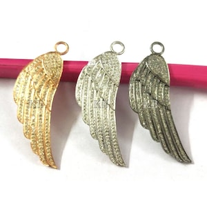 Pave Diamond Feather Pendant, Pave Diamond Wings Pendant, 925 Sterling Silver Pendant, Handmade Jewelry, Pave Diamond Jewelry, Pave Diamond