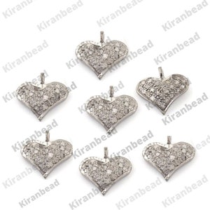 Heart Charm, Pave Diamond Heart Charm, Heart Charm Pendant, 925 Sterling Silver Heart Charm, Pave Diamond Heart, Handmade Heart Charm