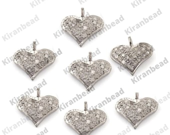 Heart Charm, Pave Diamond Heart Charm, Heart Charm Pendant, 925 Sterling Silver Heart Charm, Pave Diamond Heart, Handmade Heart Charm