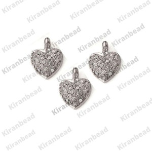 Heart Charm, Pave Diamond Heart Charm, Heart Charm Pendant, 925 Sterling Silver Heart Charm, Pave Diamond Heart, Handmade Heart Charm