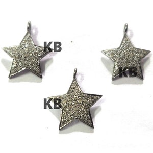 2 Pcs Pave Diamond Star Charm Pendant In 925 Sterling Silver, Pave Diamond Pendant, Diamond Star Pendant 18X15mm, Pave Diamond Jewelry