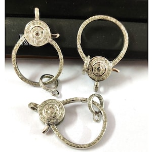 Pave Diamond Lobster Clasp: Sterling Silver Handmade Jewelry Supply (30mmX20mm)
