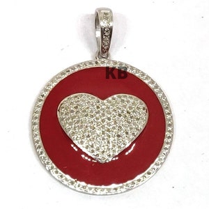 Pave Diamond Round Enamel Heart Pendant, Enamel Heart Pendant, Pave Diamond Pendant, Pave Diamond Jewelry, Pave Diamond Enamel Pendant