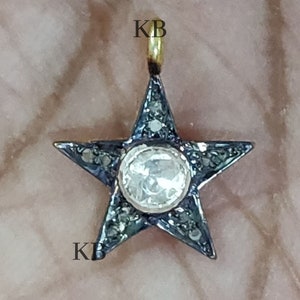 1 Pc Pave Diamond Polki Star Charm In 925 Sterling Silver, Pave Diamond Findings, Star Size 15X12mm, Diamond Star Charm Pendant, Ruby Star