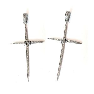Pave Diamond Spike Cross Pendant In 925 Sterling Silver, Pave Diamond Cross Pendant, Handmade Pendant, Pave Diamond Spike Cross Charm