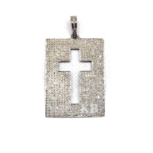 Pave Diamond cross pendant, Rectangle Cross Pendant, Pave diamond pendant, Silver cross charm pendant, Diamond jewelry, Handmade pendant