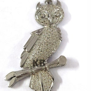 Pave Diamond Owl Charm Pendant In  925 Sterling Silver, Diamond Owl Pendant, Diamond Owl Charm 50X20mm, Pave Diamond Jewelry, Diamond Owl