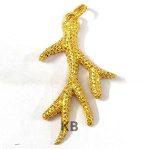 Antler Charm Pendant, Diamond Antler Pendant, Pave Diamond Antler Charm Pendant In Sterling Silver 50X28mm, Pave Diamond Bush Charm Pendant