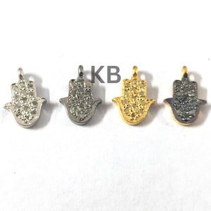 1 Pc Pave Diamond Hamsa Charm, 925 Sterling Silver Hamsa Charm, Pave Diamond Hamsa, Pave Diamond Jewelry, Pave Diamond Handmade Charms