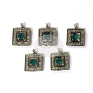 Emerald Square 925 Sterling Silver Pave Diamond Pendant (12x10mm)