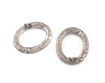 Pave Diamond Oval Clasp: Sterling Silver Lock (15x18mm)