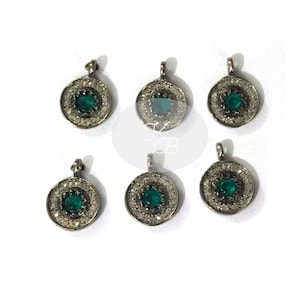 Pave Diamond Round Charm, Pave Diamond Charm, Handmade Jewelry, Handmade Charm, Pave Diamond Jewelry, Pave Diamond Emerald Hydro Charm