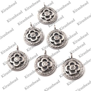Clover Charm, Pave Diamond Round Clover Charm, Charm Pendant, 925 Sterling Silver Flower Charm, Pave Diamond Pendant, Handmade Charm Jewelry