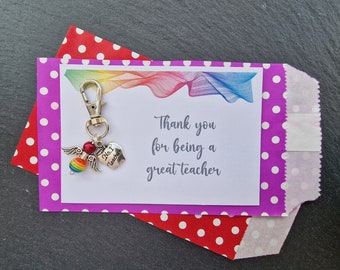 Thank you for being a great teacher keyring with choice of apple or blackboard charm