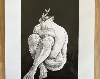 Impression d’un croquis de figure à la plume et à l’encre