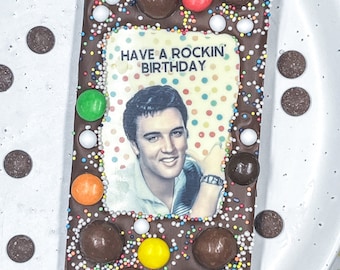 CHOCOLATE SLAB: Elvis 1 - Add Any Message - Any Occasion - Belgian Chocolate - Handmade Gift - Personalised - Made to Order
