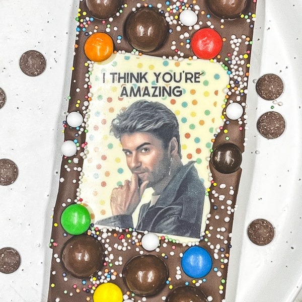 CHOCOLATE SLAB: George Michael - Add Any Message - Any Occasion - Belgian Chocolate - Handmade Gift - Personalised - Made to Order