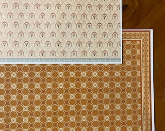 1:12 scale miniature dollhouse wallpaper and floor set