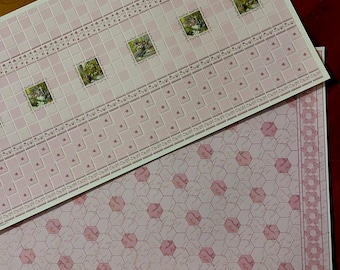 1:12 scale miniature dollhouse wallpaper and floor set