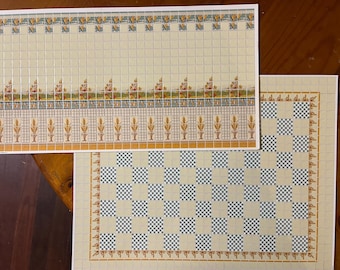 1:12 scale miniature dollhouse wallpaper and floor set