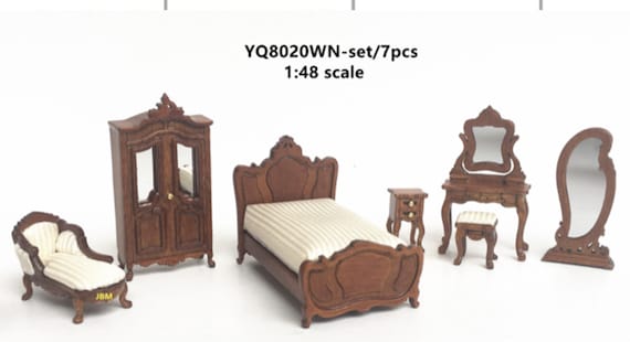 1 48 Scale Carved Wood Bedroom Set 7 Piece Set For Miniature Etsy