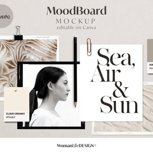 Moodboard Mockup Kit I Realistic Moodboards fully customizable on Canva I Minimal Premade Scene-Creator I Free Images Included !