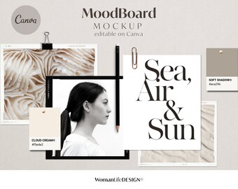 Moodboard Mockup Kit I Realistic Moodboards fully customizable on Canva I Minimal Premade Scene-Creator I Free Images Included !